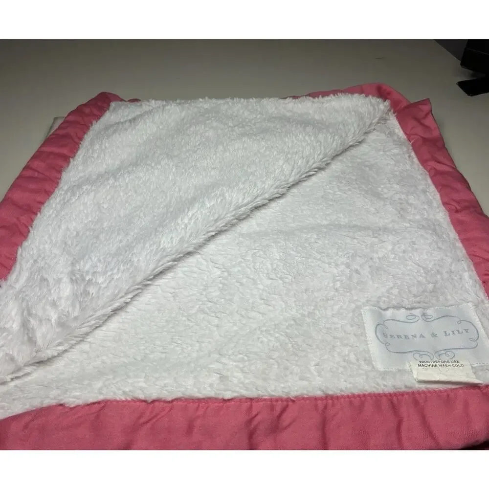 Serena & Lily Pink Baby Blanket Cotton Front White Plush Back Flower Leaf